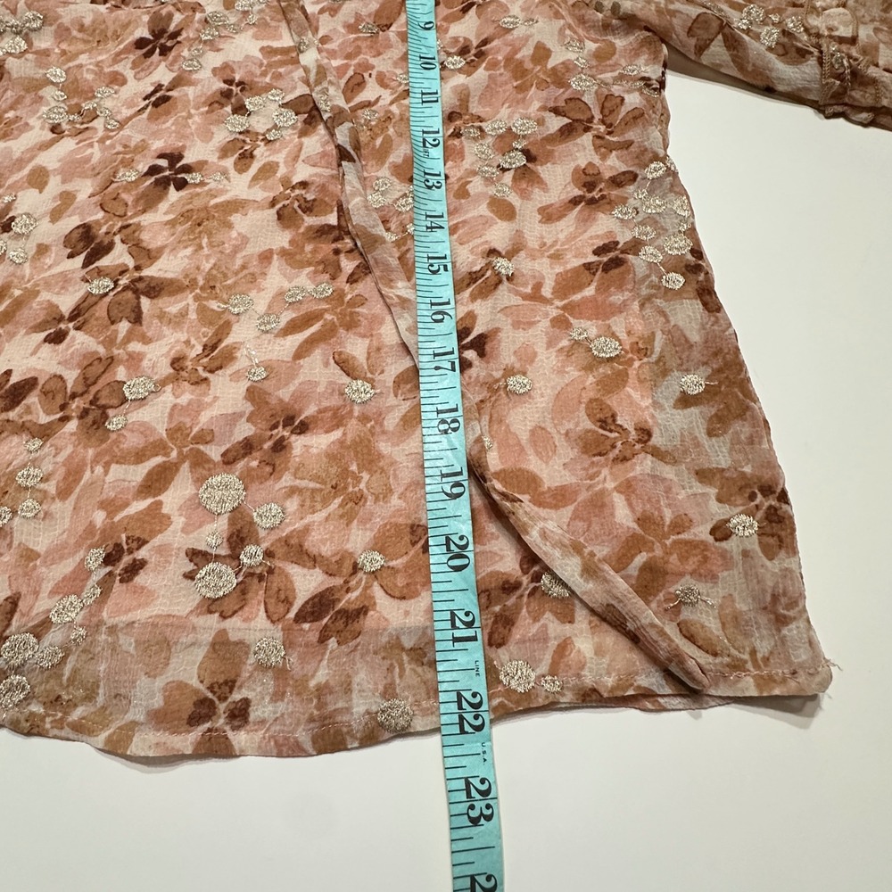 Anthropologie BTFL-life‎ Floral Puff Sleeve Blouse Womens M Cottage Ruffle Sheer - Picture 13 of 13